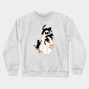 Retro Vintage Cute Flowers Spooky Ghost With Black Cats Halloween Crewneck Sweatshirt